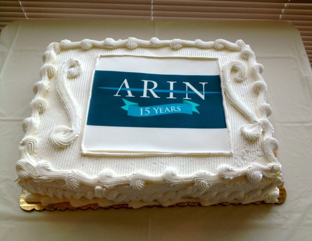 ARIN celebrates 15 year anniversary cake ARIN celebrates 15 year anniversary cake